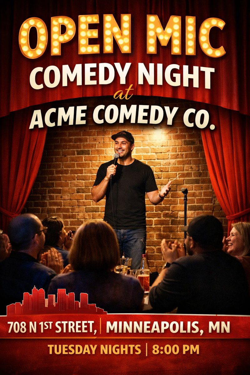 Open Mic Comedy Night at Acme Comedy Company brings fresh local comedians, big laughs, and classic comedy club vibes every week.

🕗 Tuesdays at 8 PM
📍 Downtown Minneapolis
🔞 18+

365twincities.com/open-mic-comed…

#Minneapolis #TwinCities #ComedyNight #OpenMic #ThingsToDoInMN