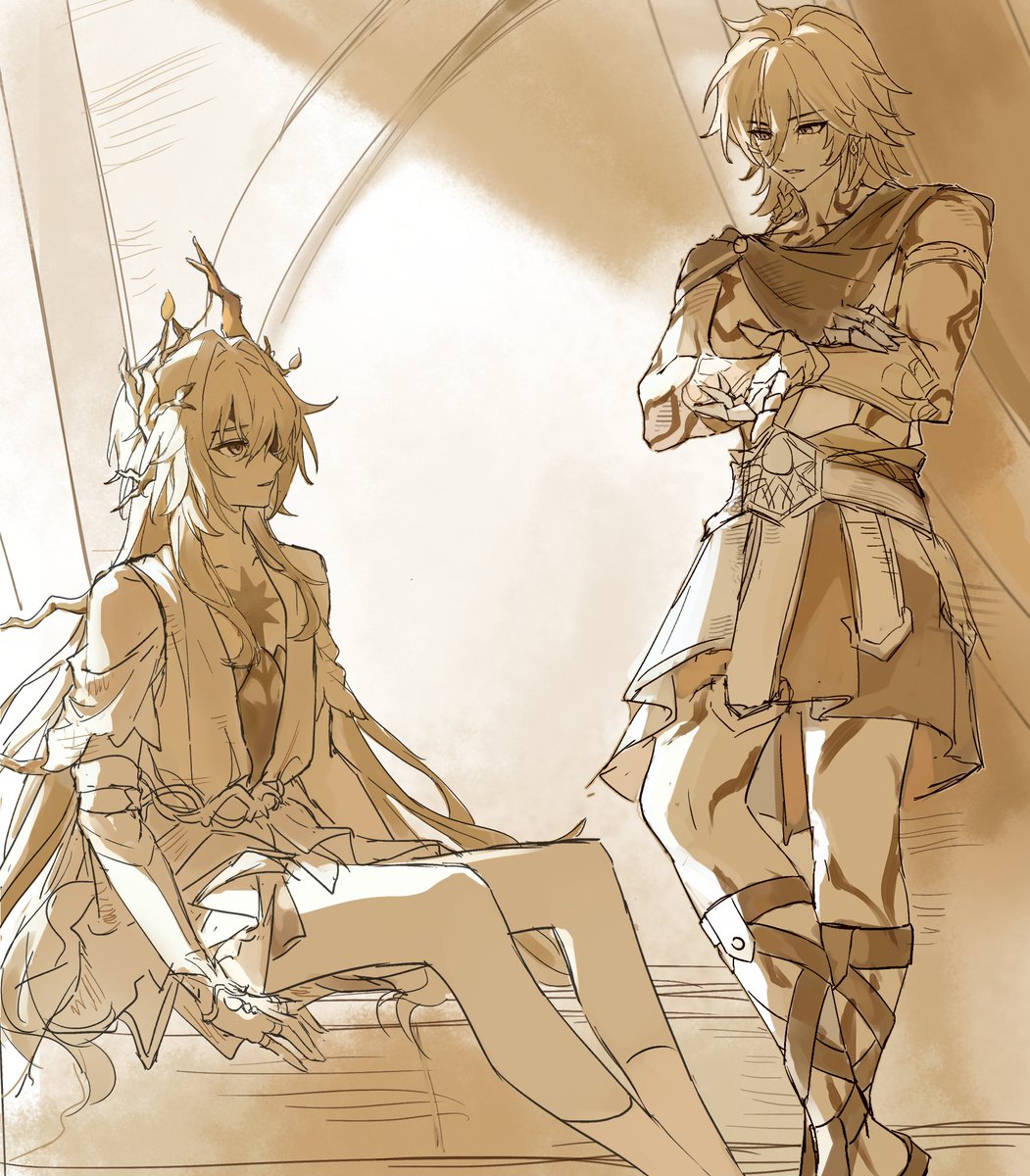 #anadei  #夏敌  #アナモス  🌿🍷  (可能只有我在用这些tag，如果有打错请和我说😣)
两任理性泰坦和纷争泰坦的关系都很好，聊得来真是太好了！
让大表演家夏和爱看戏剧演出的敌cos一下前辈很合理吧！ps希望能在主线看你们说上话