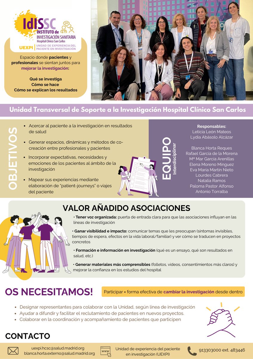 IIS_IdISSC's tweet image. 💡 ¿Cómo se integra la voz de los #pacientes en la #investigación sanitaria?

La UEXPI, liderada por las Dras. Leticia León y Lydia Abásolo, impulsa la participación real de pacientes y asociaciones.

🔗 idissc.org/espacio-de-apo…

Todxs #SomosClínico 👇