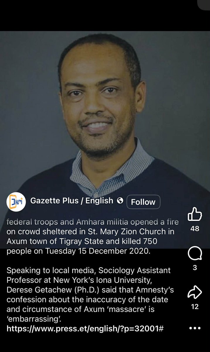 GetachewAssefa_'s tweet photo. At the height of the genocidal war against #Tigray, #AbiyAhmed’s campaign of denial was amplified by voices in the diaspora, including university figures such as Derese Kassa of #IonUniversity in the #UnitedStates. Today, as the narrative shifts to suit new political purposes, that same machinery of “purpose-driven truth” leaves many of those once-useful defenders exposed. By acknowledging what happened in #Axum, Abiy Ahmed has effectively cast aside some of his former amplifiers.

When human suffering is involved, the humane and wise choice is simple: refuse to be instrumentalized by those carrying out harm. Yet too many academics and clergy did not remain neutral. They became active participants in a state-driven campaign at a time when moral clarity mattered most.

And history has a long memory. The role they chose will not easily release them from its shadow. @ionauniversity  

https://t.co/OHQ29MY7Pq