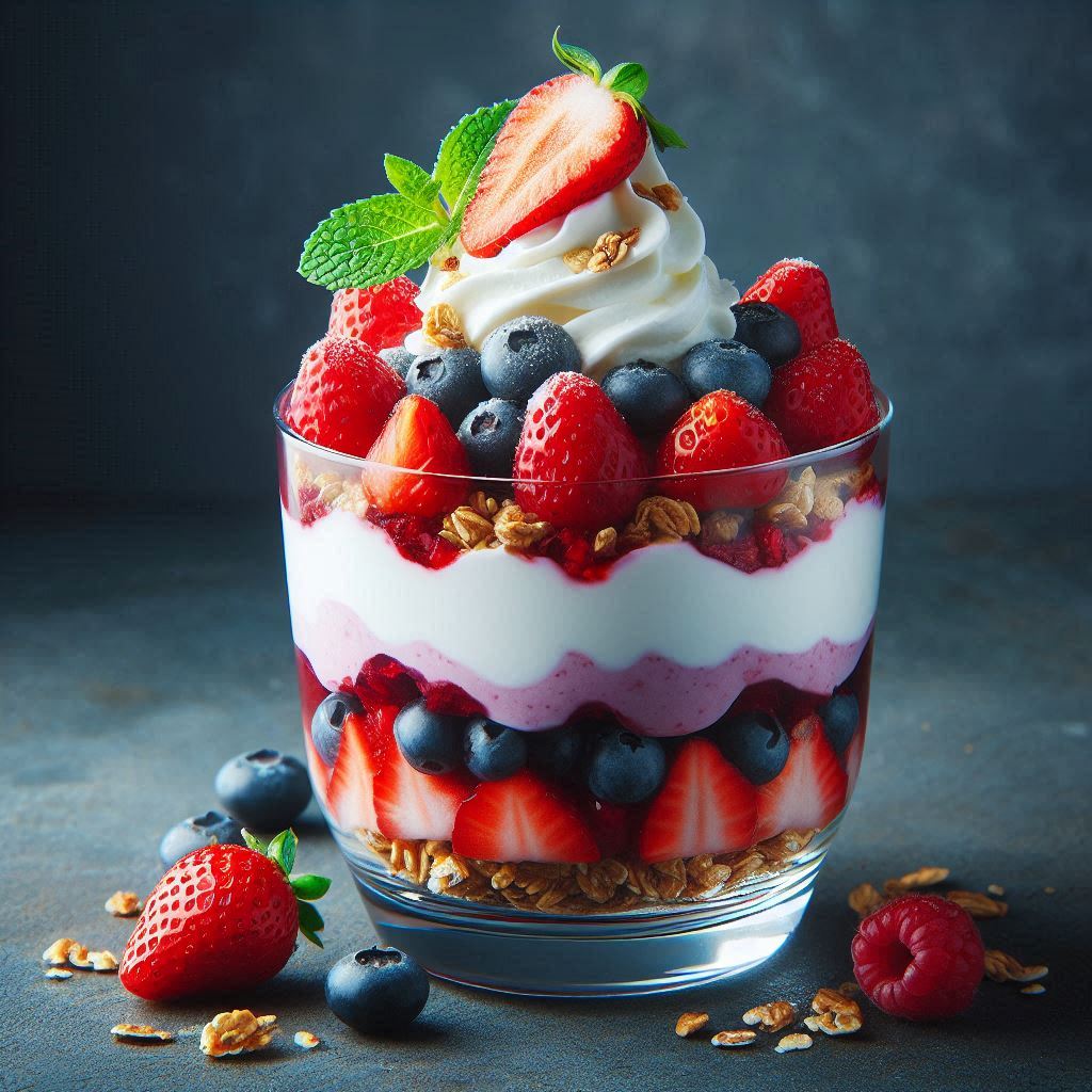 Experience the elegance of a berry parfait, a delightful combination of creamy yogurt, fresh berries, and granola. 🍓🫐 #BerryParfait #GourmetDessert #HealthyEating #Recipe #GaaSCloud