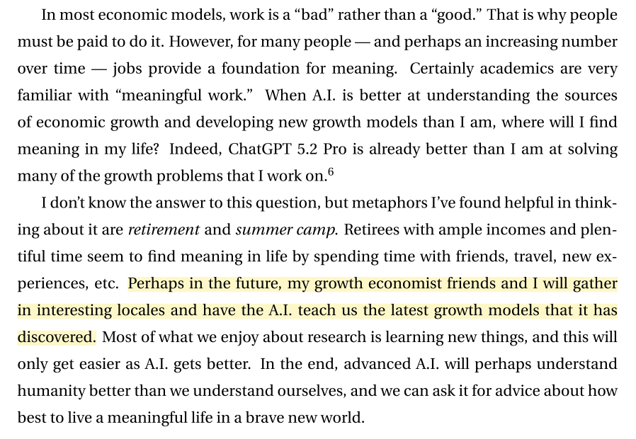 albrgr's tweet photo. Top growth economist @ChadJonesEcon staring into the abyss of AI progress transforming his own work: https://t.co/hU2uhIQb4m