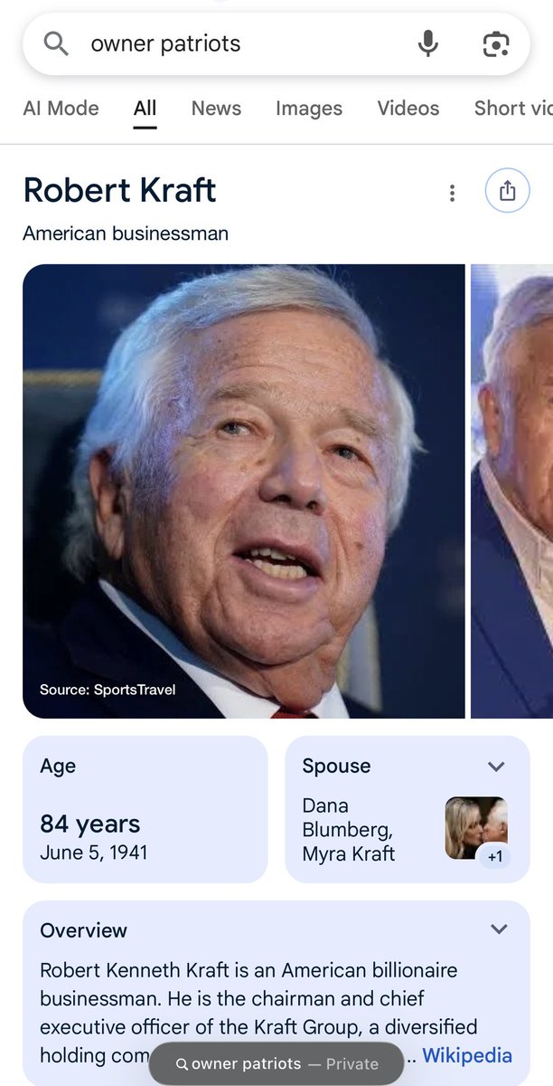 MonicaCC18's tweet photo. I don’t watch American football, but knowing this is the patriots owner, I will be rooting for the opposite team! #GOSEAHWKS https://t.co/nR6eZnfpHG