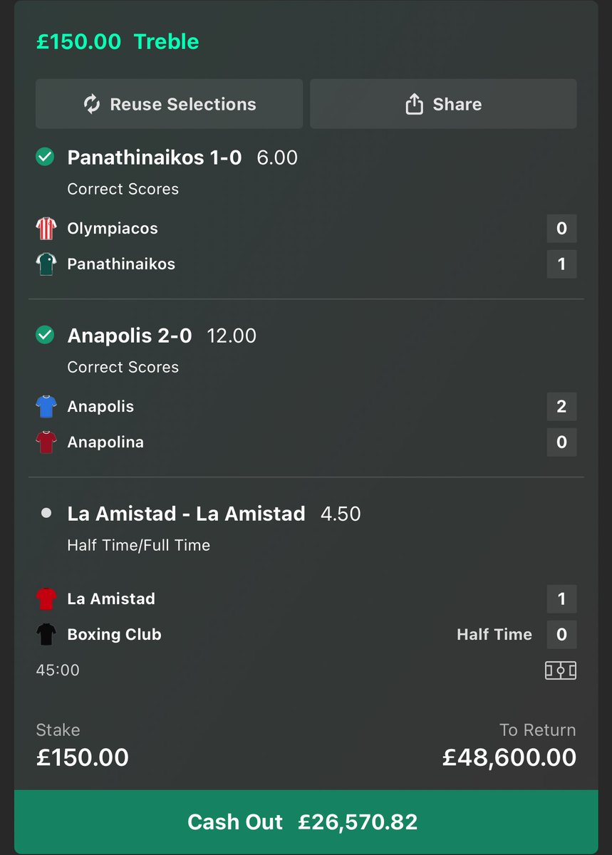 THIS IS WHY I DON’T CHAT 😤🔥

£150 ➝ £26,570+ 💸💚
Cash Out or Stick❔
Correct score ✔️✔️

HT/FT ……

Settling the final giveaway tonight.
Five Lucky people @ £200🍀
Like ❤️ &amp; repost 🔁 if you want in.