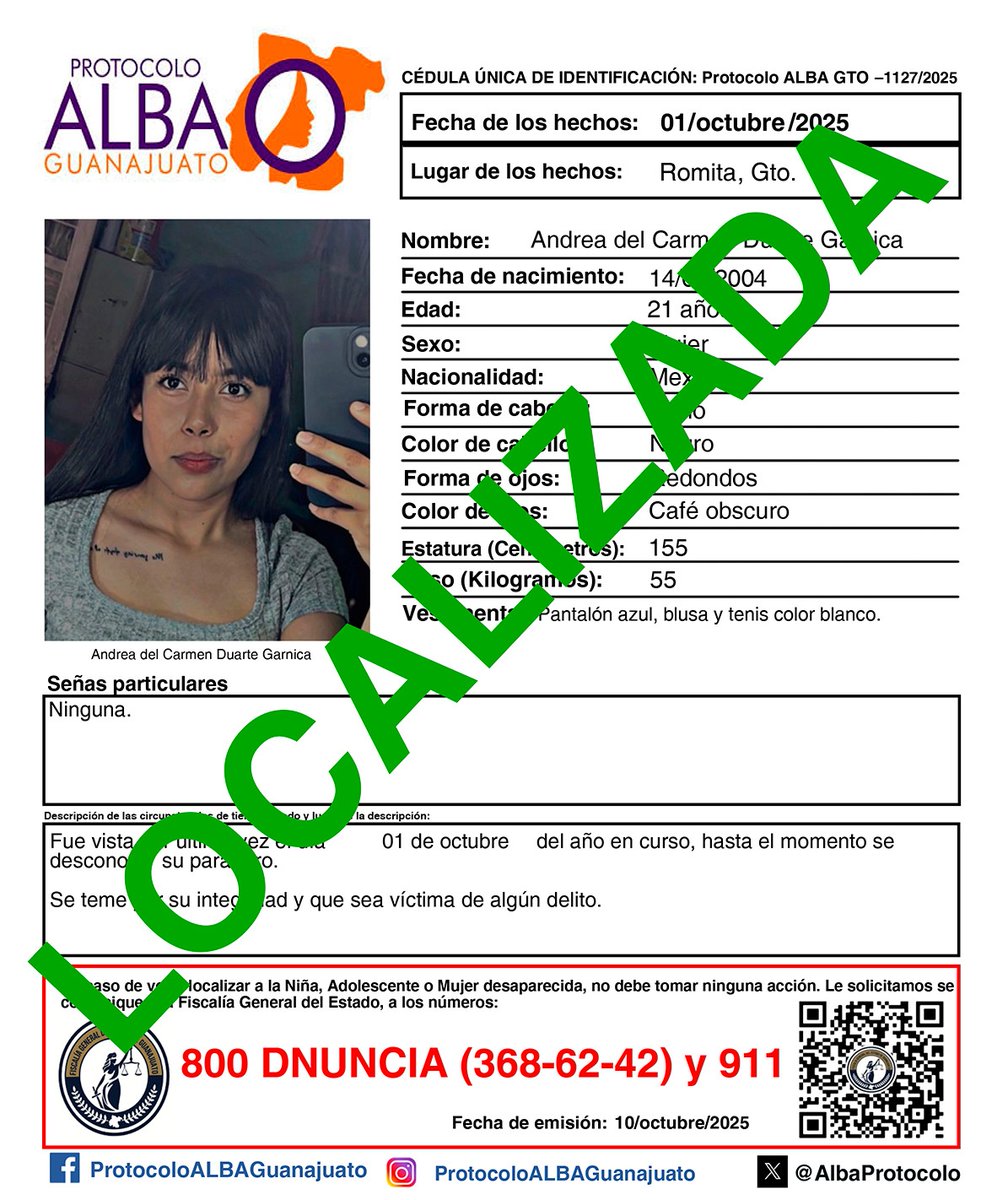 Agradecemos a todas las personas que
contribuyeron para su pronta localización.