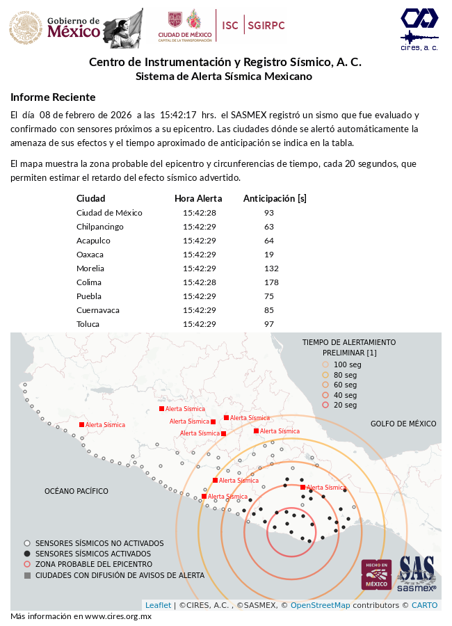 #TenemosSismo informe preliminar de la #AlertaSísmica del 08-feb-26 a las 15:42:28 hrs. #LaPrevenciónEsNuestraFuerza