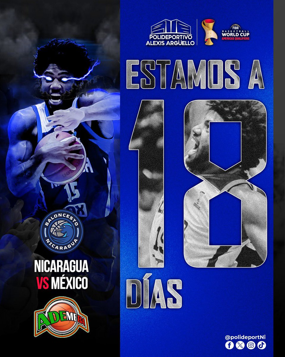 Estamos a 18 dias 🔥 del juego🏀
@selebasketni 🇳🇮🆚🇲🇽México 
🗓️ 26 de febrero
⏰7:10 PM
#Elpoli💥