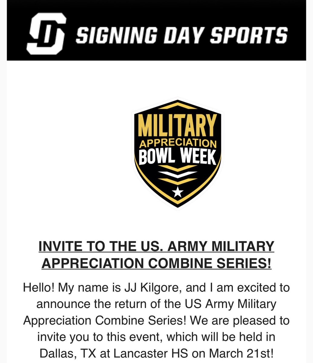 🙏 Blessed and grateful to receive an invite to the Military Appreciation National Combine <a href="/USArmyBowl/">Military Appreciation Bowl Week</a> <a href="/US_ArmyBowl_GS/">Military Appreciation Bowl Games</a> 
#AGTG #footballandfaith #evolve #footballjourney #lockedin #dctf #dbu #runningbacks

<a href="/TrevorOwens81/">Trevor Owens</a> <a href="/Coach_Blaize/">Benny Blaize</a> <a href="/Coach_Pelz/">Jeremy Pelz</a> <a href="/JeffTFrick/">Coach Frick</a> 

<a href="/CoachC_Osunde/">C.O.365 Training</a>