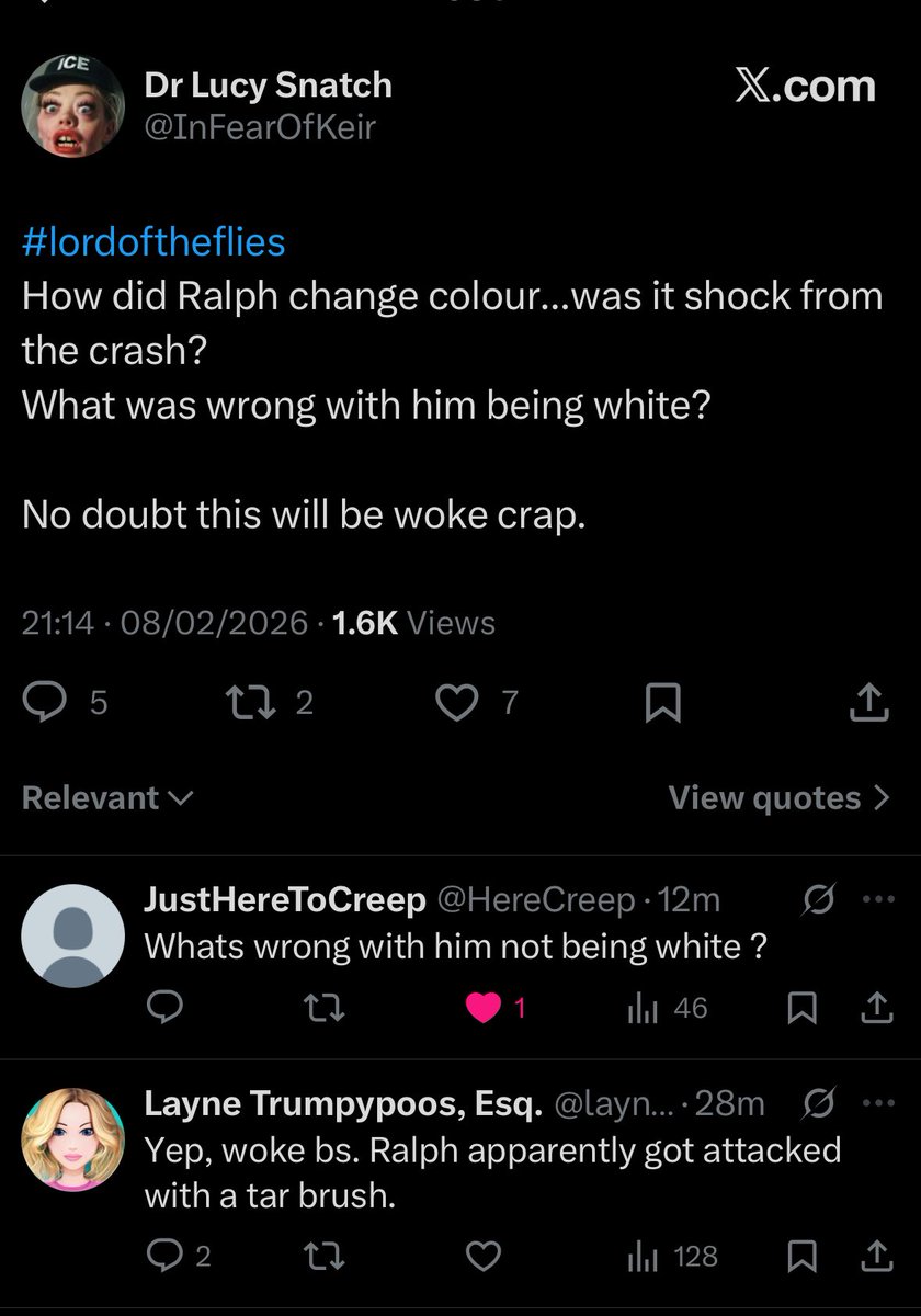tryingstotch's tweet photo. @laynetrumpy @BBC because youre mad about a character not being white? https://t.co/IjgGkdYIBA