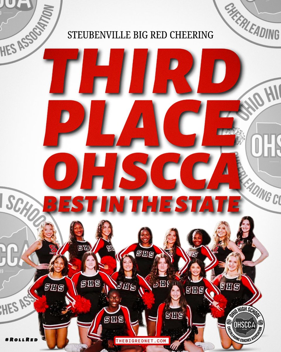 TheBigRedNet's tweet photo. Steubenville Big Red Cheerleading placed third at the 2026 OHSCCA Best in State Competition. https://t.co/7pdWtuqddN