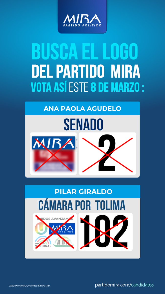 💙 ¡En un mes esta será nuestra invitación! 

🗳️ Este 8 de marzo, vota bien:

Senado ➡️ MIRA 2️⃣ <a href="/AnaPaolaAgudelo/">AnaPaolaAgudelo</a>
Cámara por el Tolima ➡️ MIRA 1️⃣0️⃣2️⃣ #PilarGiraldo