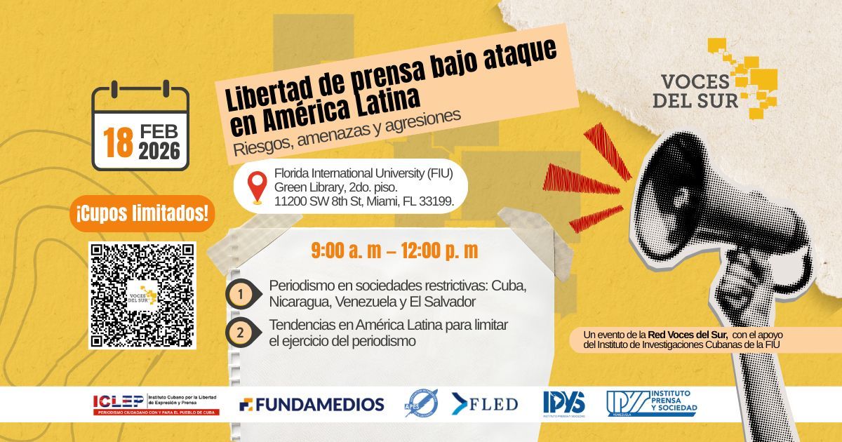 IFEX's tweet image. #Americas 🌎 Representatives from @IPYS, @ipysvenezuela, and @FUNDAMEDIOS will join members of @VDSorg in Miami on Feb 18 to analyze the current state of journalism in the region. (In Spanish)
vocesdelsurunidas.org/voces-del-sur-…