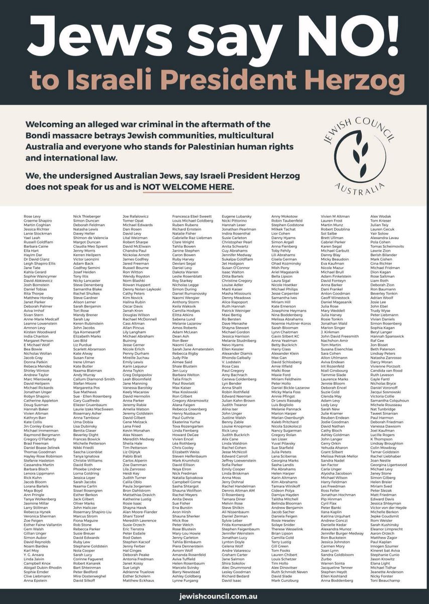 Proud to be in this extraordinarily long list of Jews saying no to Herzog’s visit. 

From the river to the sea, Palestine will be free!