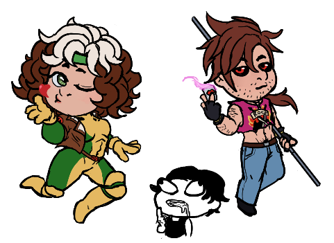 Chlorondria's tweet photo. Chibi #romy in Magma. Float begged for me to include Gambit after I drew Rogue. https://t.co/67myIYrX5Z