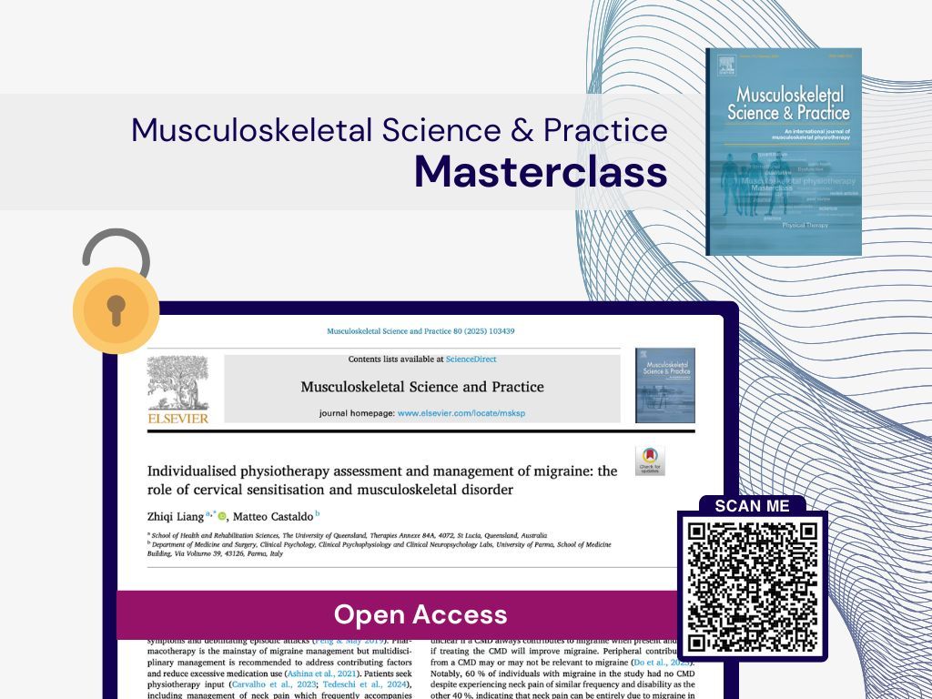MSKPhysioJnl's tweet photo. 💡#Masterclass - check out our NEW masterclass on the Individualised physiotherapy assessment and management of migraine by @ZkyZhiqi and @DrMatCastaldo - 🟢 Open Access: https://t.co/rcrSIhqOvV #Migraine #Cervical #Sensitisation #Physiotherapy https://t.co/sl5Mg3yGUm
