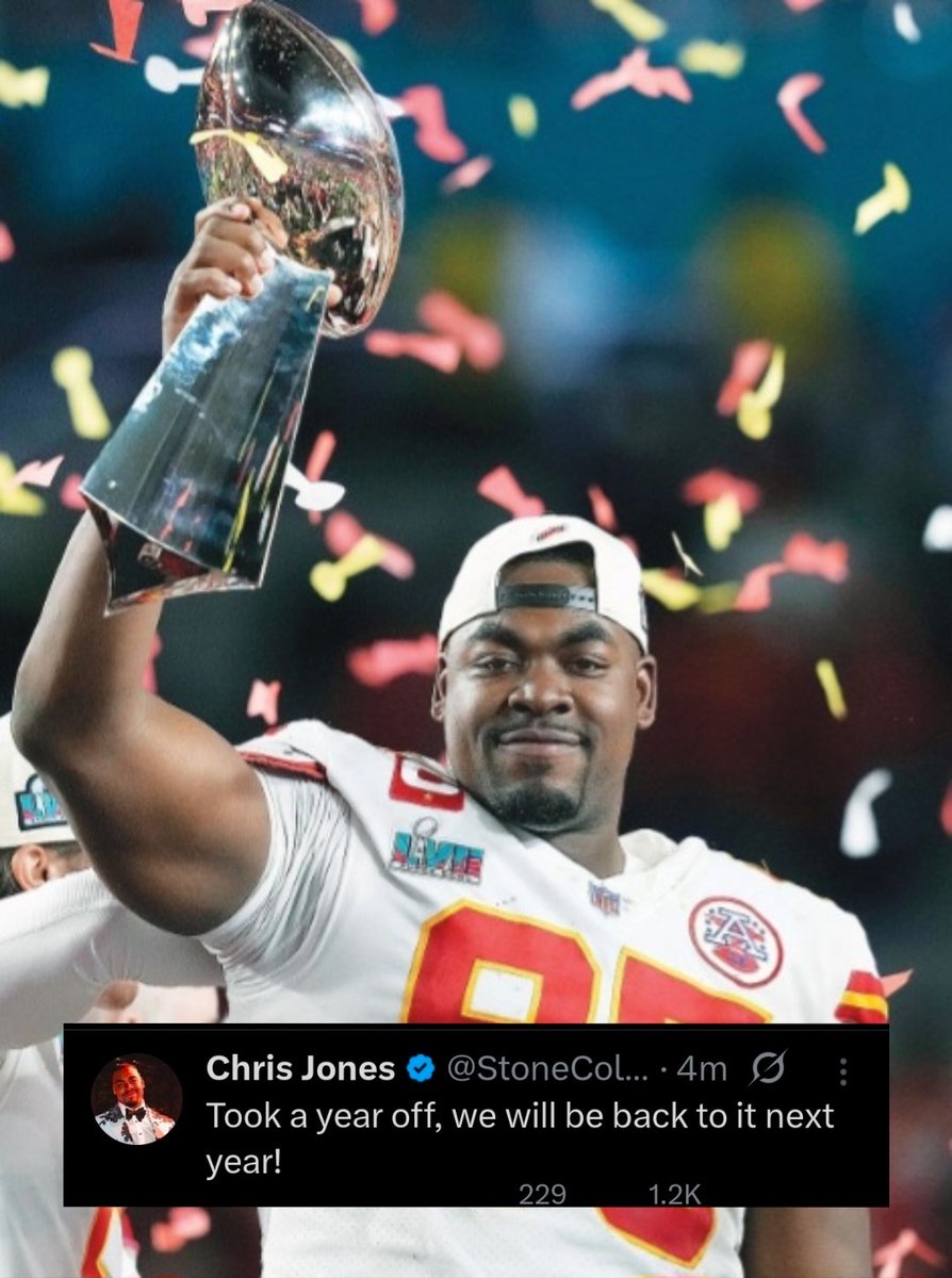 Chris Jones says the #Chiefs just took a year off but they will be back to the Super Bowl next year.