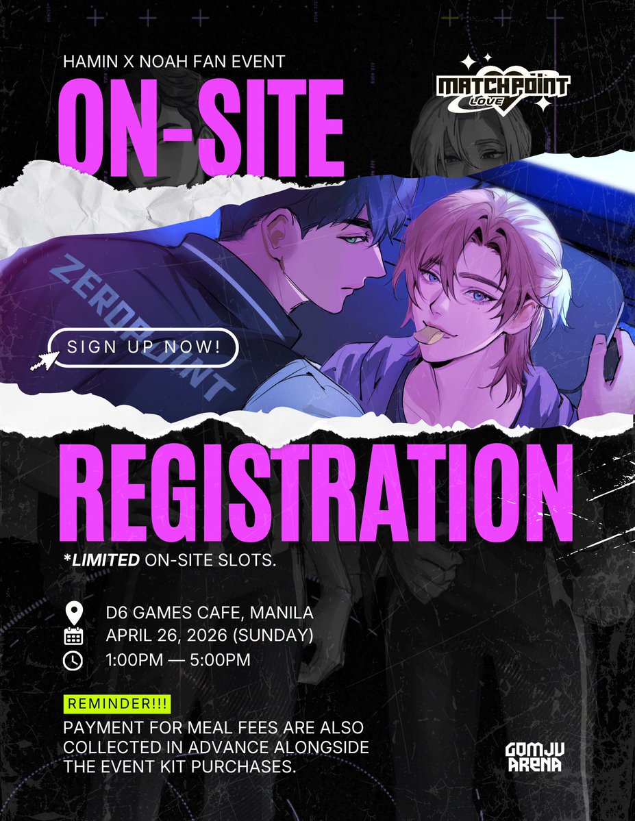 Registration for #MatchPointLove is OFFICIALLY OPEN!

Don't miss your chance to join!
Limited slots available. 

📅 April 26, 2026
⏰ 1:00 PM - 5:00 PM
📍 D6 Games Cafe, Manila

🔗 REGISTER HERE: forms.gle/LjmzCpWMHjF62w…

Note: A separate mail-order link for those who cannot