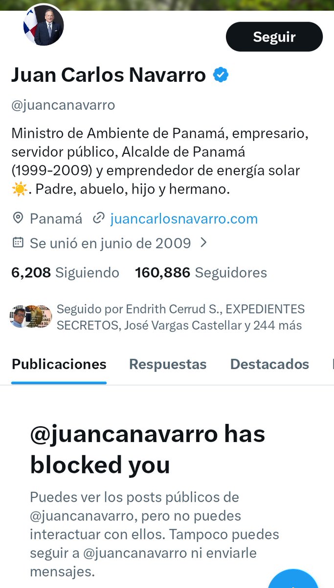 Me bloqueó por defender los derechos de los habitantes de la isla escudo de veragua. La cosa no son así .no más abuso. <a href="/ClaridadPanama/">Claridad, Prensa A</a> <a href="/ClaridadPanama1/">ClaridadPanamá 🐱🐱🐱🐱🐱🇵🇦🇵🇸</a> <a href="/exsecretosx/">EXPEDIENTES SECRETOS</a> <a href="/Omar88005118/">Omar🇵🇦</a> <a href="/praxo60/">JUSTICIA SOCIAL PANAMÁ 507 denuncia la corrupción</a> <a href="/vigilantepanama/">Vigilante Panamá</a>