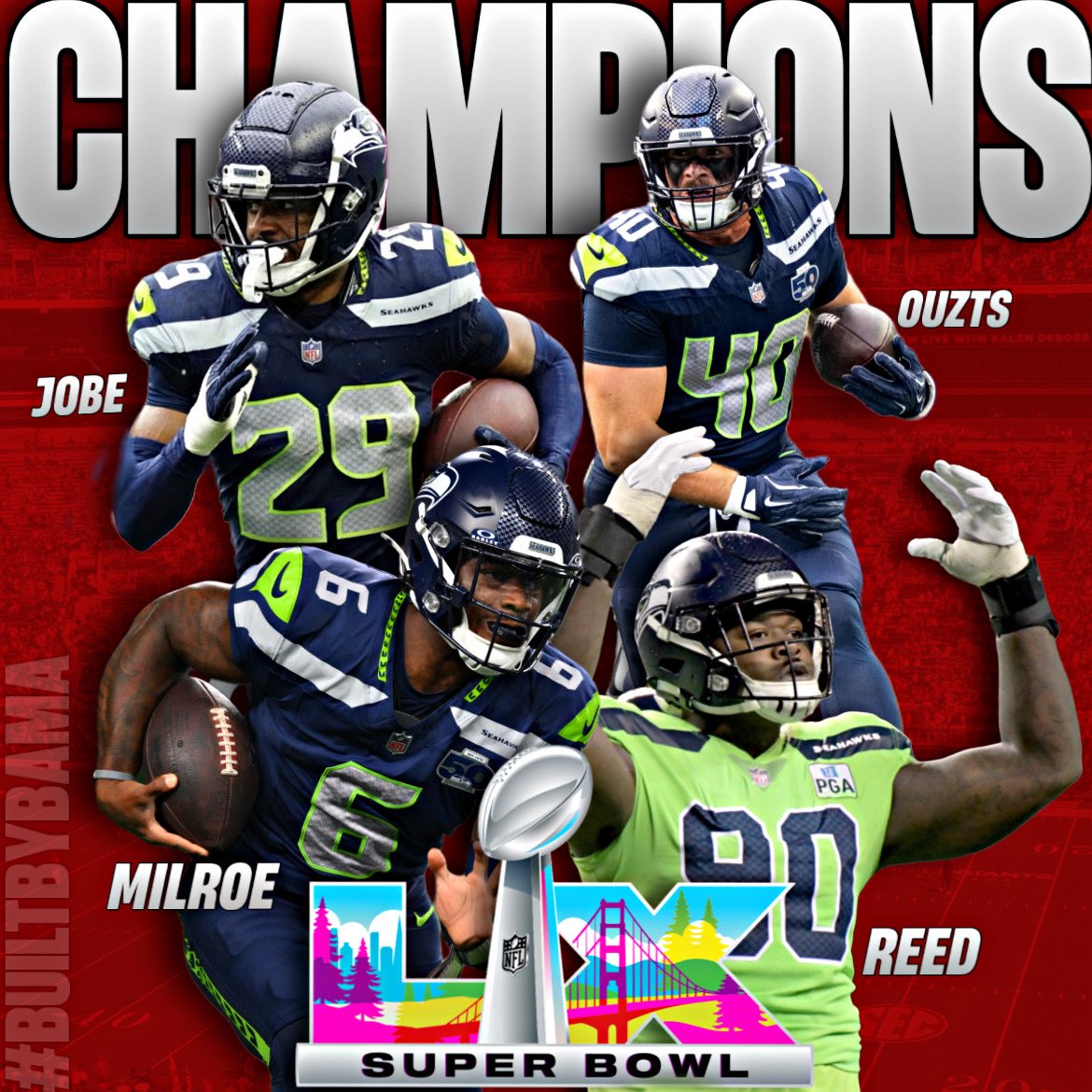 CrimsonCoverage's tweet image. The Seattle Seahawks are Super Bowl champions and so are four Alabama alumni! 

QB Jalen Milroe, TE Robbie Ouzts, CB Josh Jobe, and DL Jarran Reed will each receive a Super Bowl ring for their contributions this season with the Seahawks.

Alabama fans, let’s congratulate these…