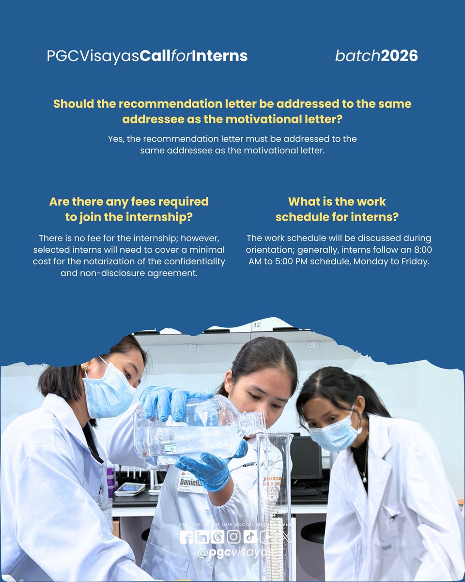 pgcvisayas's tweet photo. PGC Visayas Call for Interns 2026
Frequently Asked Questions

#GenomicsInternship #BioinformaticsInternship #PGCVisayas #Internship2026

PART 4 https://t.co/wIvq4Y3PlG