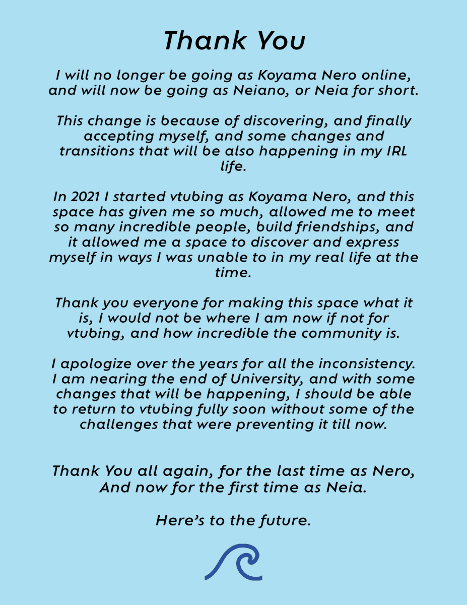 Neiano_'s tweet photo. 🌊Big Update🌊

(Not Graduating!) https://t.co/2mF58N4ESF
