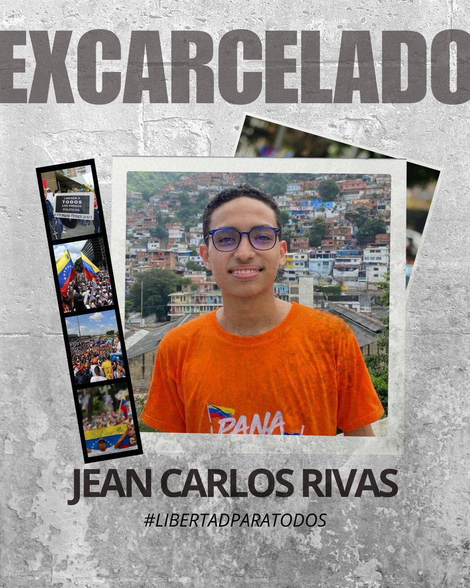#URGENTE | Hasta el momento podemos confirmar la excarcelación de:   

Jean Carlos Rivas

Las excarcelaciones parciales no son un favor. Son una obligación del Estado frente a crímenes que nunca debieron ocurrir.    

Es importante recalcar que en Venezuela la cifra de presos