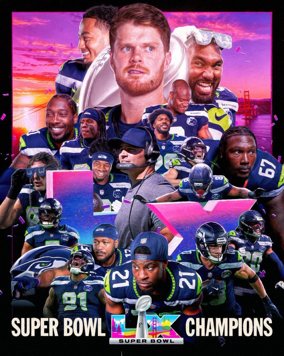Breaking911's tweet photo. THE SEATTLE SEAHAWKS ARE SUPER BOWL LX CHAMPIONS 🏆 https://t.co/5zlMuUUlYz
