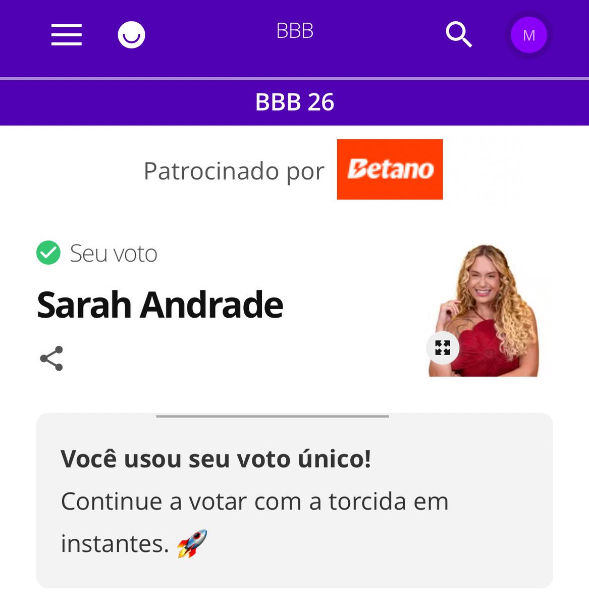 mvjvalle's tweet photo. Eu fiz minha parte!! #bbb26 https://t.co/y5tXbC6V6f