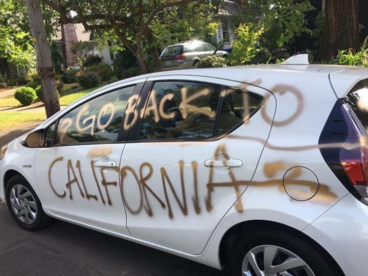 RetroCoast's tweet image. Breaking: Cars with #California license plates in Idaho vandalized with anti-California graffiti

It seems nobody wants California transplants