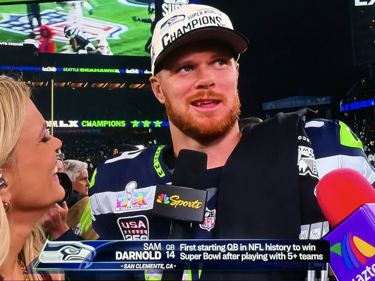 Sam Darnold is the 1st QB in NFL history to win a Super Bowl after playing with 5+ teams 

Sucks it wasn’t with the team that drafted him. 

But it’s a fantastic story and I’m beyond happy for Sam 💚🏆