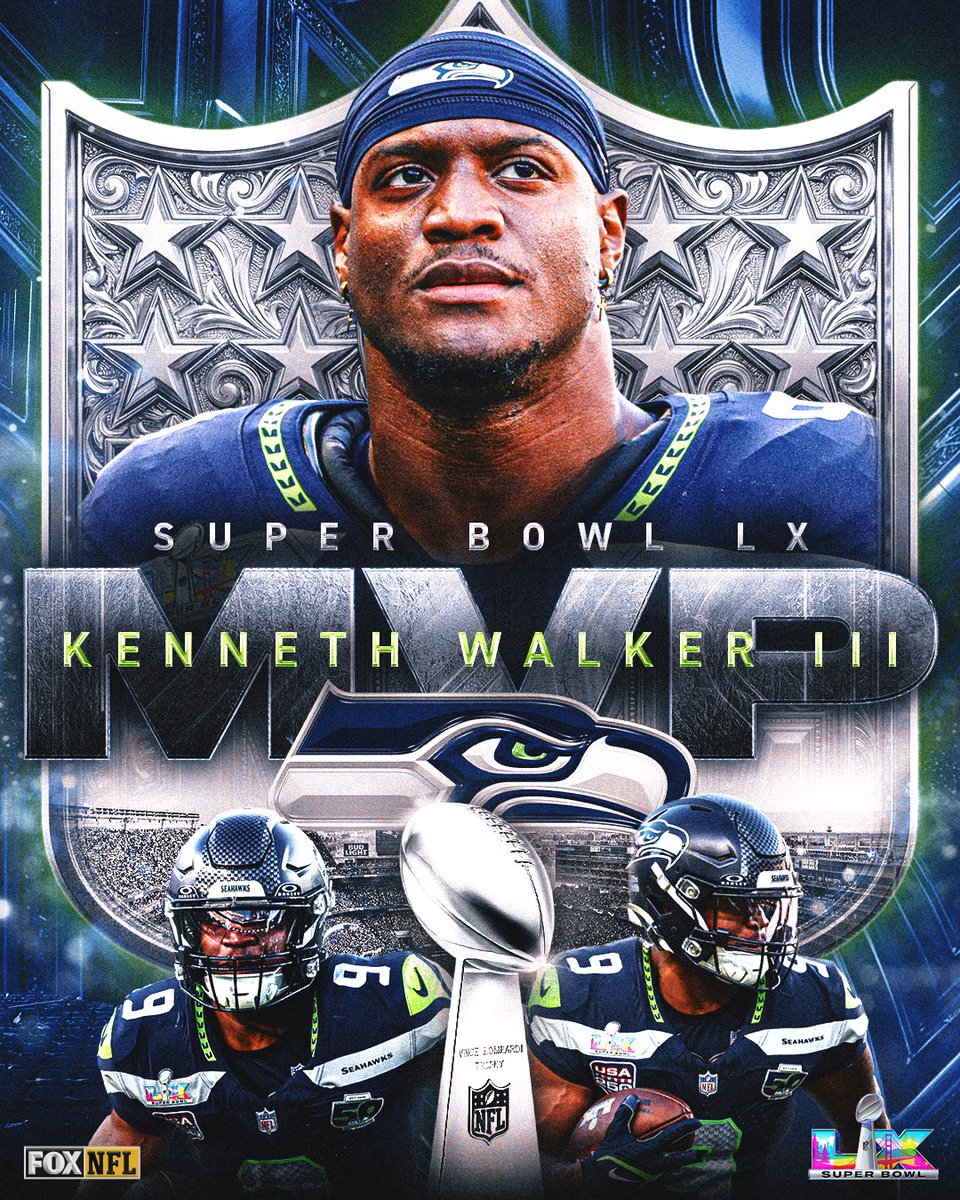 Your Super Bowl LX MVP is <a href="/Kenneth_Walker9/">𝒦ℰ𝒩𝒩ℰ𝒯ℋ 𝒲𝒜ℒ𝒦ℰℛ ℐℐℐ🤍</a>!! 👏🏆