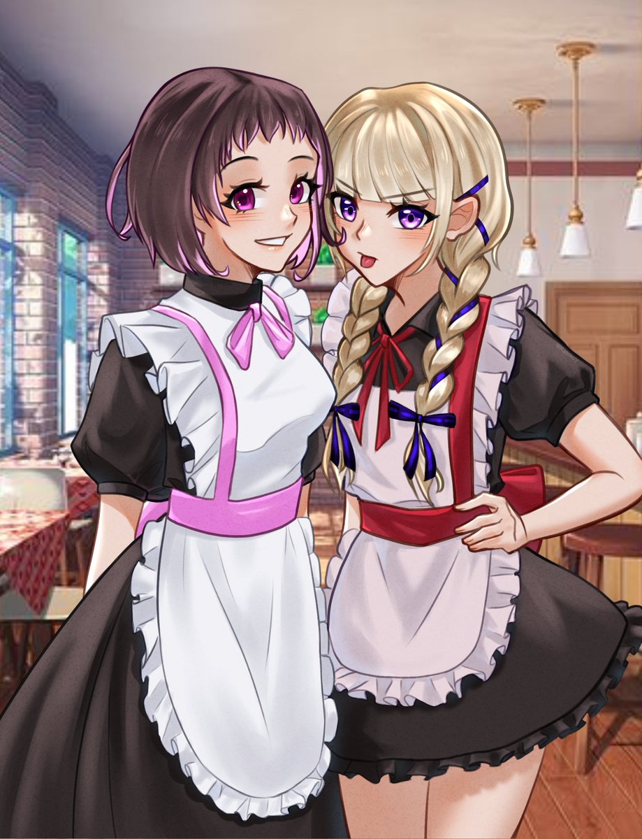 Happy Valentine's day from me and <a href="/fai_ble/">Fai.ble</a>! We'll be your servers for the day 🩷💜

#DrawTatsushi #AinonArt #ValentinesDay2026