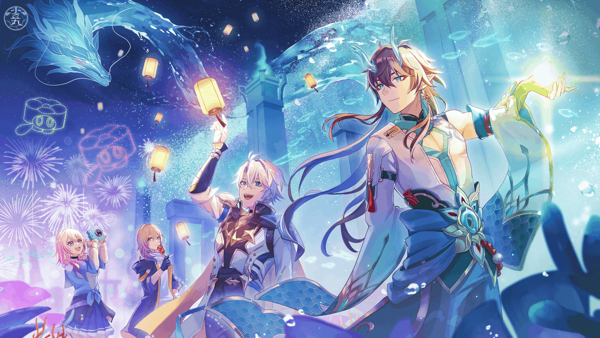 【UGC Event】Perhaps this takes place in a not-so-distant future:
“So, Dan Heng, this is where Imbibitor Lunae Parts the Sea, isn’t it?”
“Since we’re here… can you show us again? Please!”
“Let me try.”

Event: <a href="/HoYoLAB_Minsan/">_Minsan</a>
Art: <a href="/azukimaru_azuki/">小豆丸</a> 
#HonkaiStarRail #スターレイル