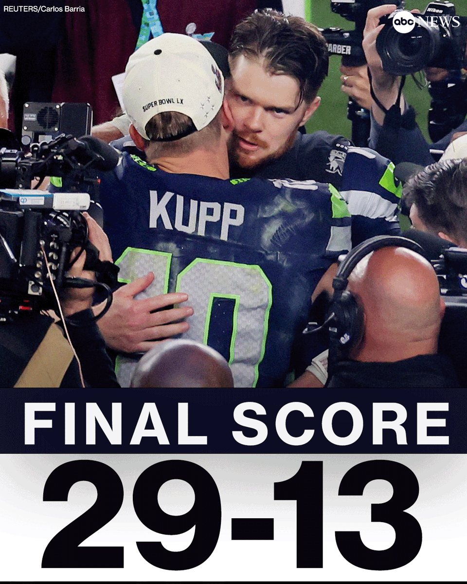 ABC's tweet photo. BREAKING: Seattle just won their second Super Bowl in franchise history. The Seahawks dominated the Patriots 29-13 to win Super Bowl LX.

https://t.co/cmAzdaS9Er https://t.co/rcTtynK72m