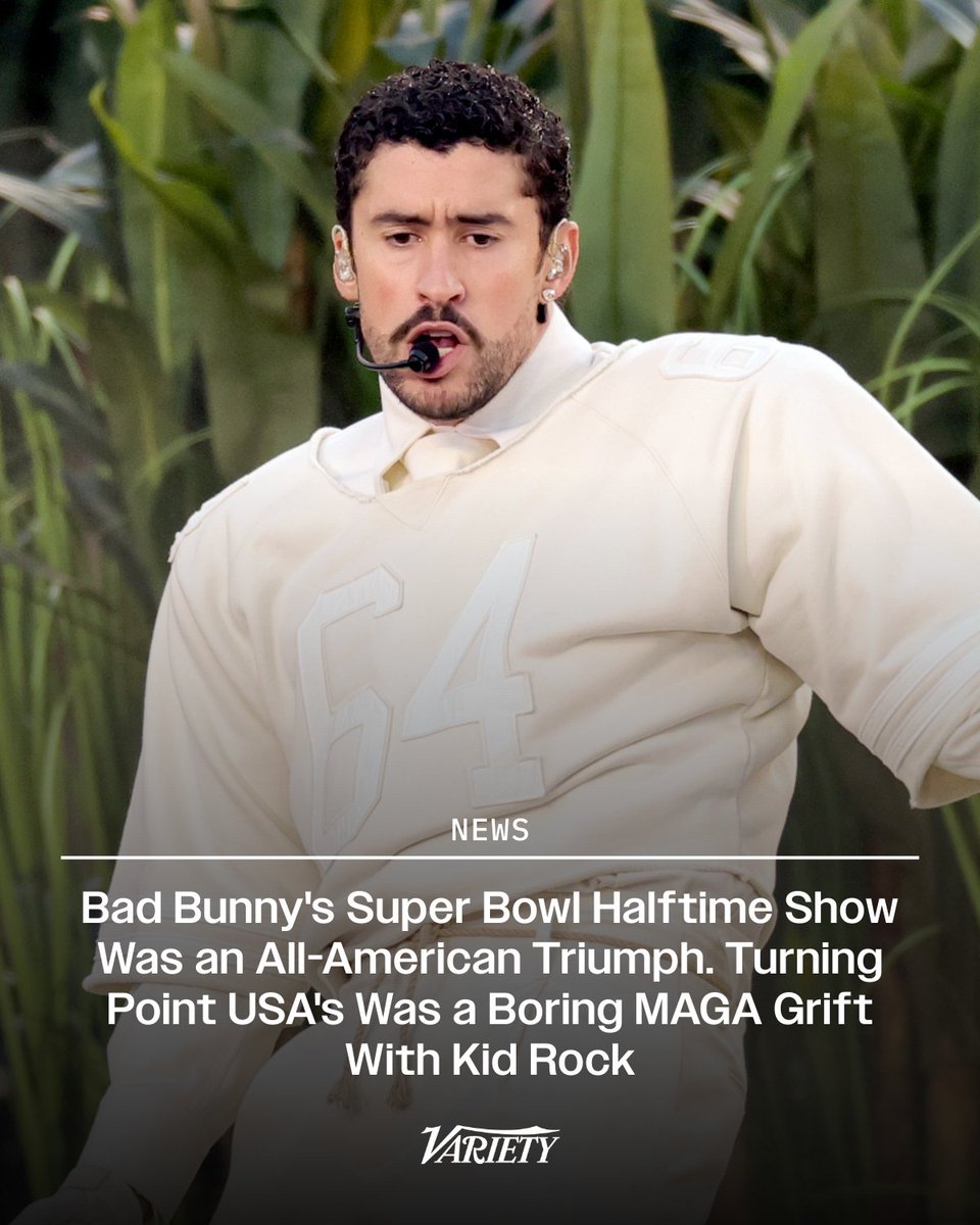 #BadBunny’s #SuperBowl halftime show was a vibrant, all-American celebration of talent, joy and unity, highlighting the immigrant spirit and the power of love over hate.

In contrast, Turning Point USA’s rival “All-American Halftime Show,” headlined by Kid Rock, opened with merch