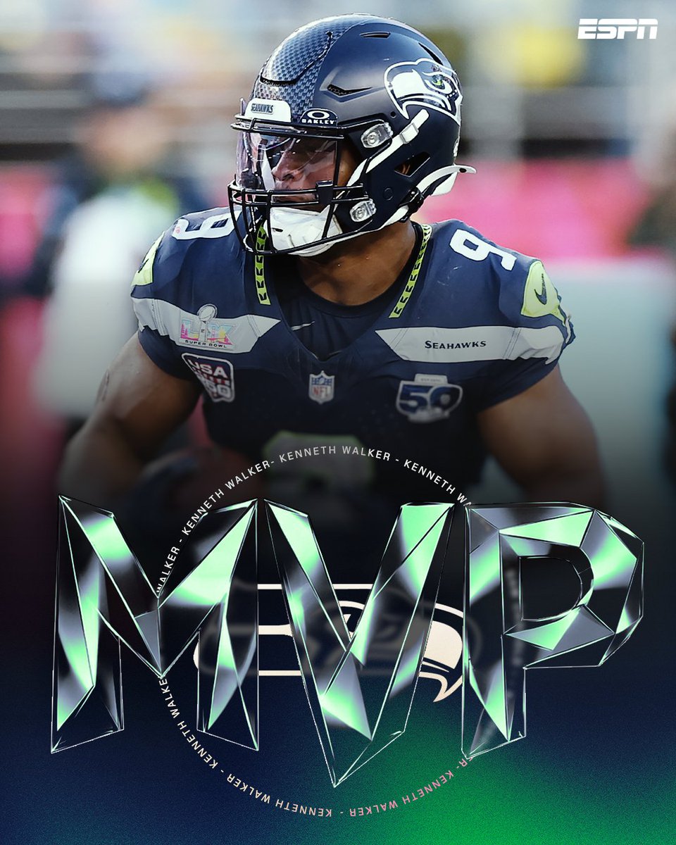SportsCenter's tweet image. Kenneth Walker III is the Super Bowl LX MVP 🏆 

He is the first running back to win the award in 28 years 👏