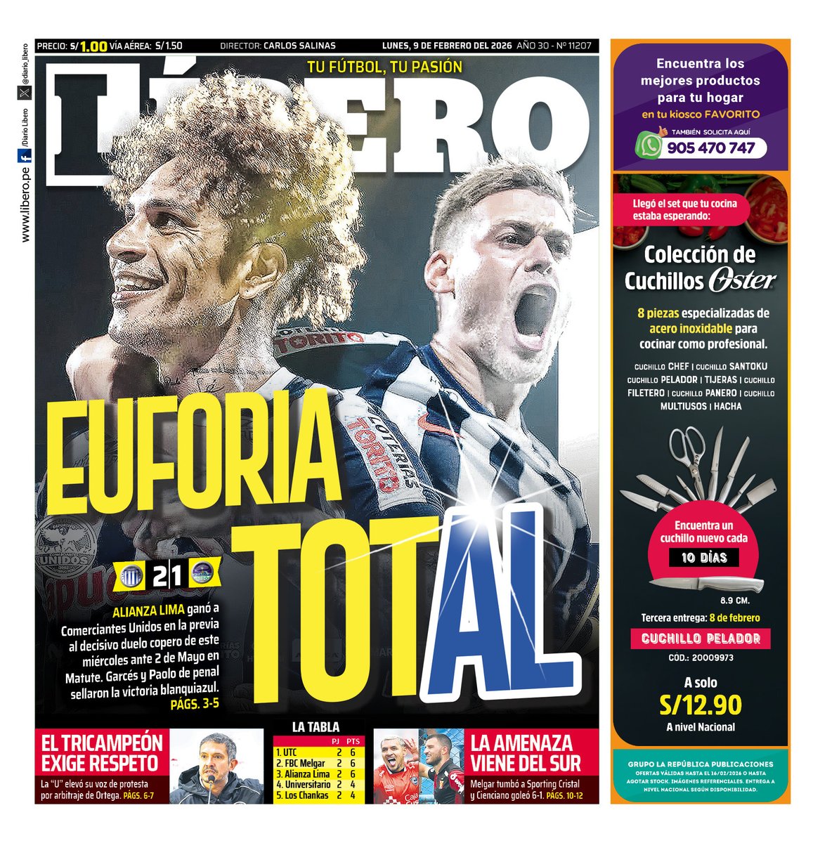 📰☀️ 𝐁𝐔𝐄𝐍𝐎𝐒 𝐃𝐈́𝐀𝐒, 𝐏𝐎𝐑𝐓𝐀𝐃𝐀 𝐃𝐄 𝐇𝐎𝐘: EUFORIA TOTAL

𝗔𝗟𝗜𝗔𝗡𝗭𝗔 𝗟𝗜𝗠𝗔 ganó a Comerciantes Unidos en la previa al decisivo duelo copero de este miércoles ante 2 de Mayo en Matute. Garcés y Paolo de penal sellaron la victoria blanquiazul.