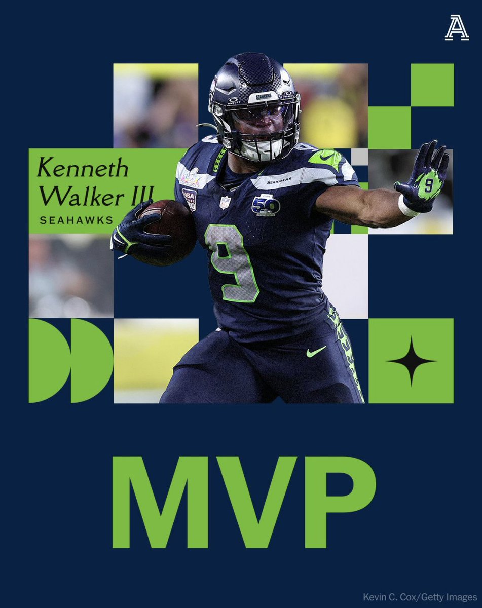ChrisVannini's tweet photo. Kenneth Walker III is the first Super Bowl MVP running back since Terrell Davis in 1998. https://t.co/I1U4hfoWe8