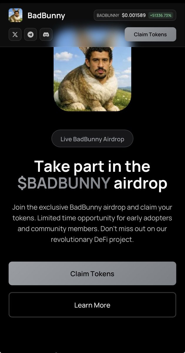 PEDROOLIVRE's tweet image. After a clean launch, $BADBUNNY is giving back.

Community wallets that supported early are being rewarded through a launch airdrop.

Claim: claim-badbunny.pages.dev
CA: HBQB6j9RkAroc3wotE94dyFBx2SntfnVNrKLiJSBpump