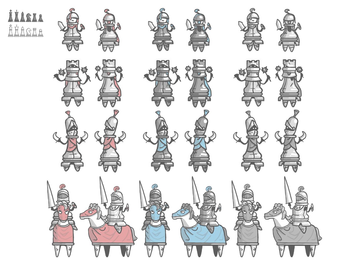 OddBoard_'s tweet photo. These are our main chess piece skins. We kept them very close to classic chess on purpose. Players can also pick their own cloth colors, so it’s easier to recognize your army at a glance. We’re also working on multiple skins with very different vibes. #indiedev #gameart #chess https://t.co/uKrb9JSwRi