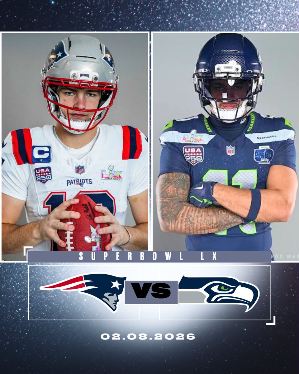 2xNFL's tweet photo. 🏆 SUPER BOWL LX 🏆

- After 49 preseason games
- After 272 regular season games
- After 12 playoff games

An entire year of NFL football all comes down to this… 

WHO YOU GOT??? ⬇️

#SuperBowlLX https://t.co/GG7zEBjZPM
