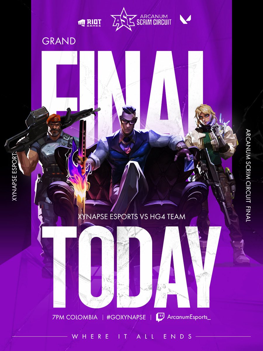 Llegó el día.
La GRAN FINAL está aquí y queremos la victoria.⚔️🔥
Nada de pausas, nada de excusas… hoy se gana o se gana.

⏰ 7PM COL
🆚 HG4 Team
🎥 Transmisión en ArcanumEsports_ twitch.tv/arcanumesports_
💜 #GoXynapse #VALORANT