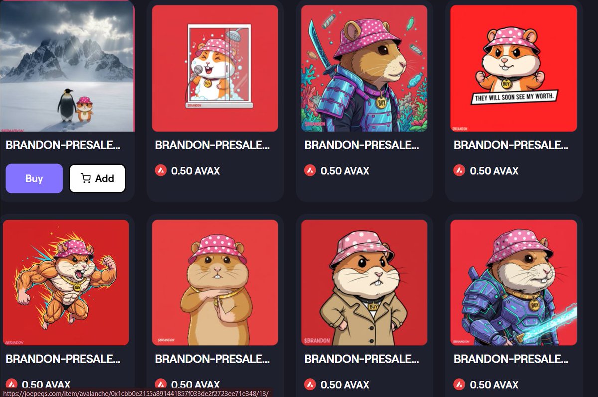 To get into the Brandon hamster early access token launch.

Simply Buy Brandon NFT:

joepegs.com/collections/av…

Generate all your AI memes here:

brandonhamster.xyz

...cooking it hot on AVAX.