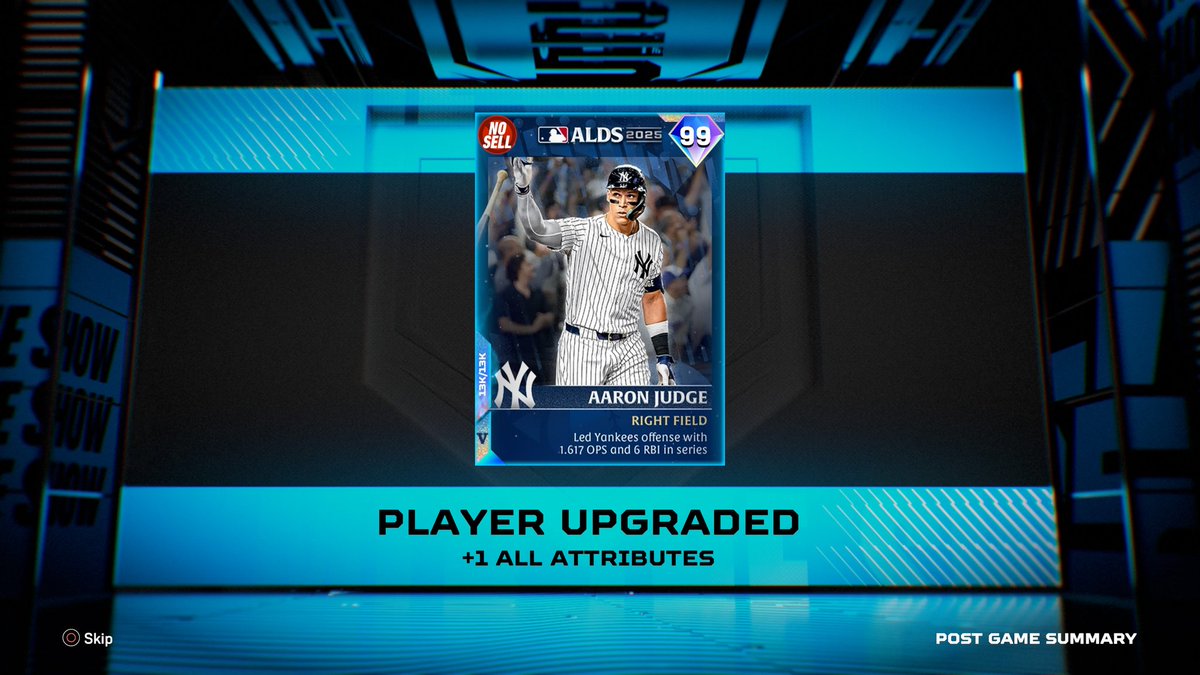 I just got the Cover Athlete for <a href="/MLBTheShow/">MLB The Show</a> 26 <a href="/TheJudge44/">Aaron Judge</a> Postseason Card to Parallel 5! #AllRise