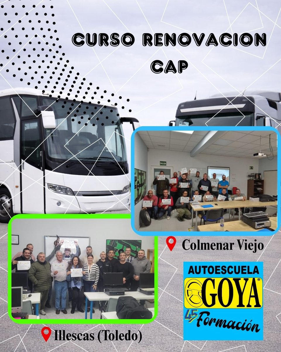 📍 Seguimos formando conductores por toda la zona centro

Así han sido nuestros cursos CAP de renovación realizados recientemente en
➡️ Illescas
➡️ Colmenar Viejo 

#CAPRenovación #CAP35h #TransporteProfesional #Conductores  #FormaciónObligatoria 🚍🚛
<a href="/Illescas/">J Illescas</a> <a href="/ColmenarViejo/">asaadfvv</a>