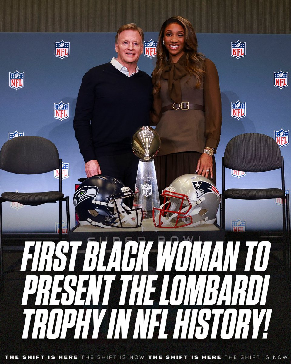 theshift_sports's tweet photo. NBC's Maria Taylor will become the first Black woman ever, and the first woman since 1992, to present the Lombardi Trophy to the Super Bowl champions! #SuperBowlLX https://t.co/f30qDoJ4e1