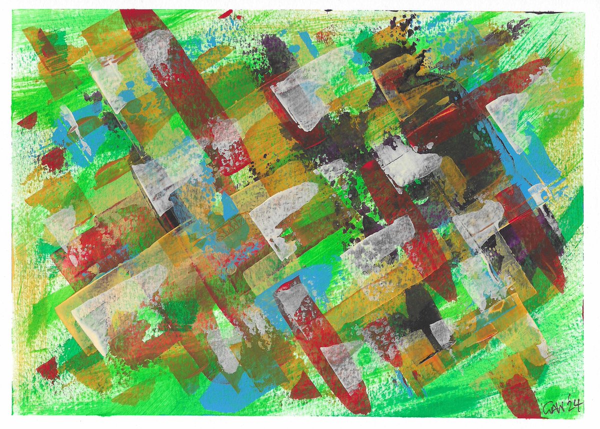 GrahamSeamanArt's tweet photo. Dive into the vibrant chaos of 'Re-Entry', an explosive painting! Bold strokes of emerald green, fiery red, deep navy, and golden ochre collide in dynamic layers, evoking energy, renewal, and cosmic return. Acrylic on paper – raw, and full of movement. See website for details. https://t.co/kmHxCkz7HB