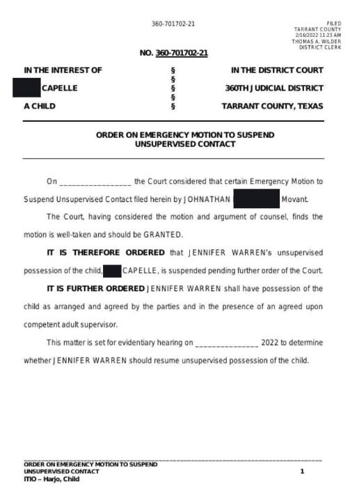FAFOLampShady's tweet photo. @Exposition1488 The dead beat mom, Jennifer Warren, has a restraining order in her own kid. Lied to a man and had him raise a kid that wasn’t his. https://t.co/UIpnwfN6oI