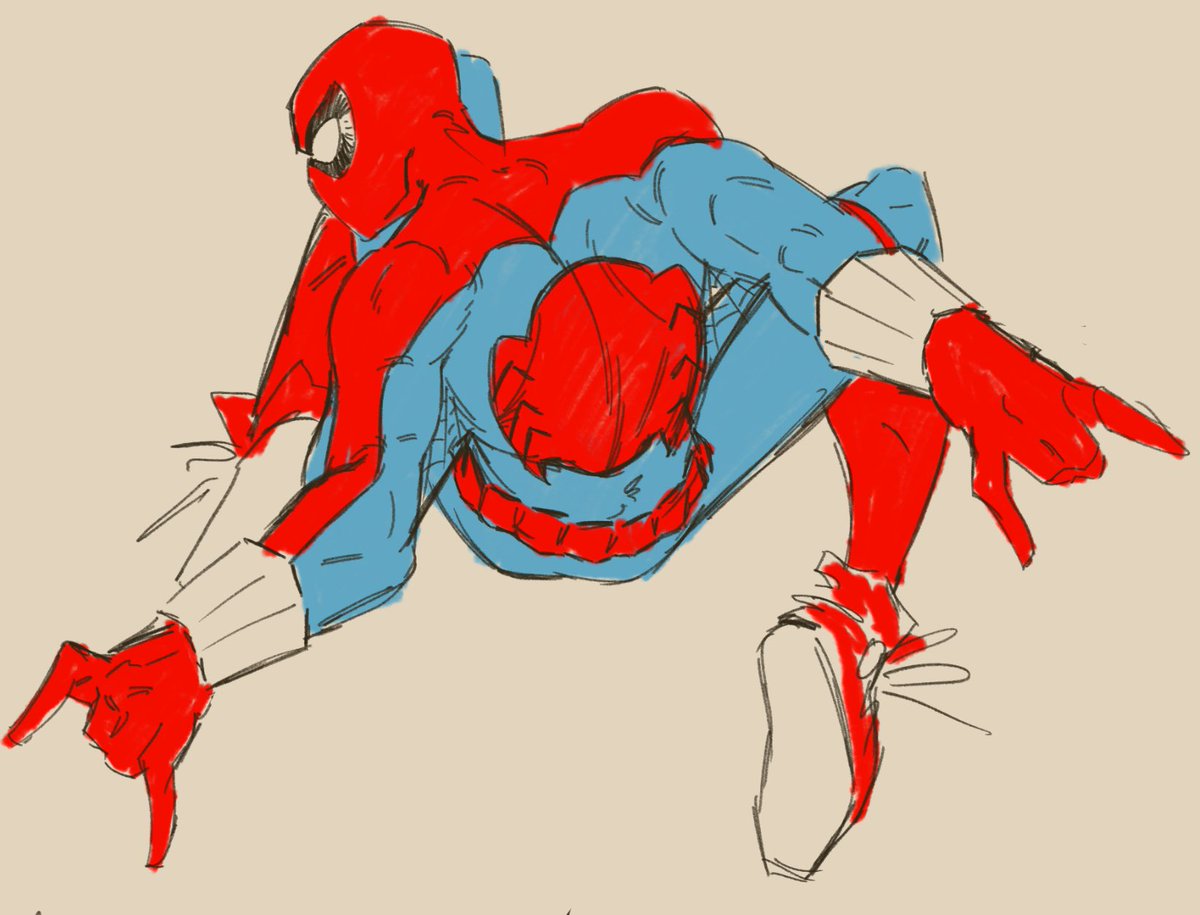 kainey_'s tweet photo. i liked how the classic spidey suit looked with the web shooters on the outside in that one black cat preview before the design changed more. i replaced the dumbass anklets w some shoes and gave him a belt and did some sketches https://t.co/bEwTd2dIlz