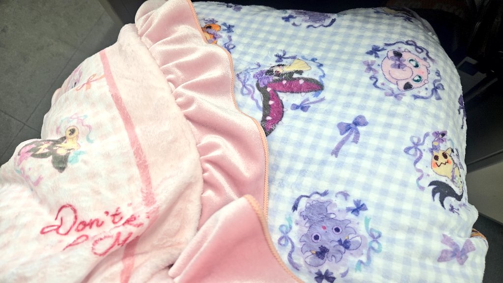 おはようございます！ 新しいブランケットを手に入れて気分はるんるん